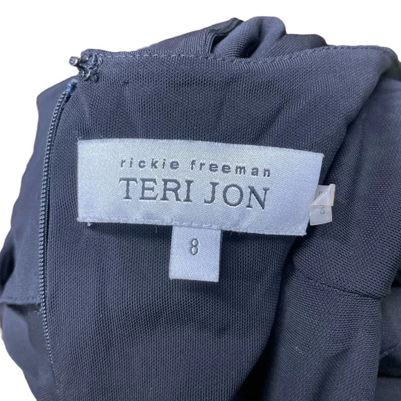 Rickie Freeman Teri Jon Black Flutter Sleeve Ruffle Long Gown Size 8‎ - Picture 11 of 12